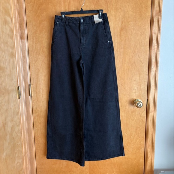 Madewell Denim - Madewell Wide Leg Trouser Women 26 Black Denim High Rise Jeans NS792